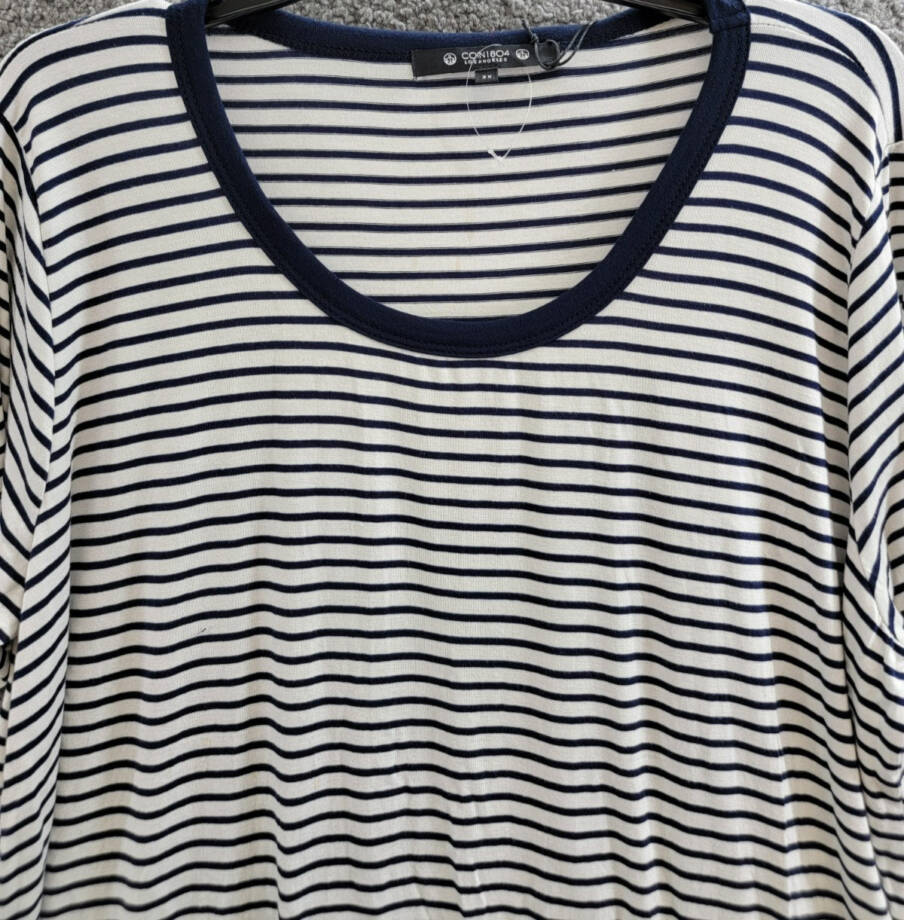 Coin 1804 Plus Size Striped Crewneck T-Shirt Women's 2X Navy/White Short Sleeve