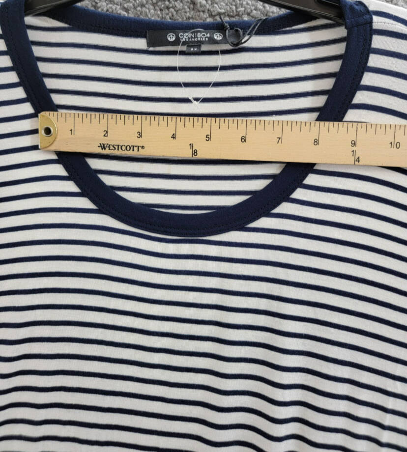 Coin 1804 Plus Size Striped Crewneck T-Shirt Women's 2X Navy/White Short Sleeve