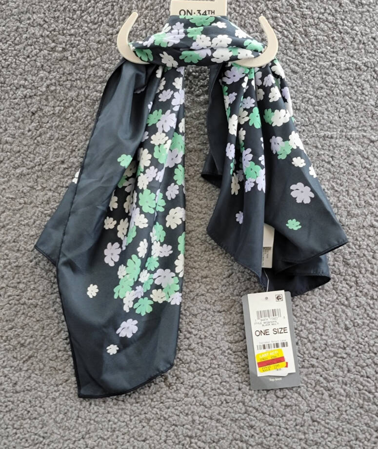 On 34th Layered Flower Bandana Scarf Women's One Size Black Multi