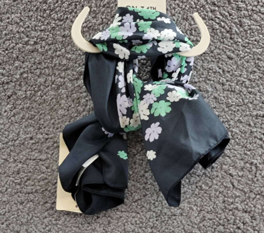 On 34th Layered Flower Bandana Scarf Women's One Size Black Multi