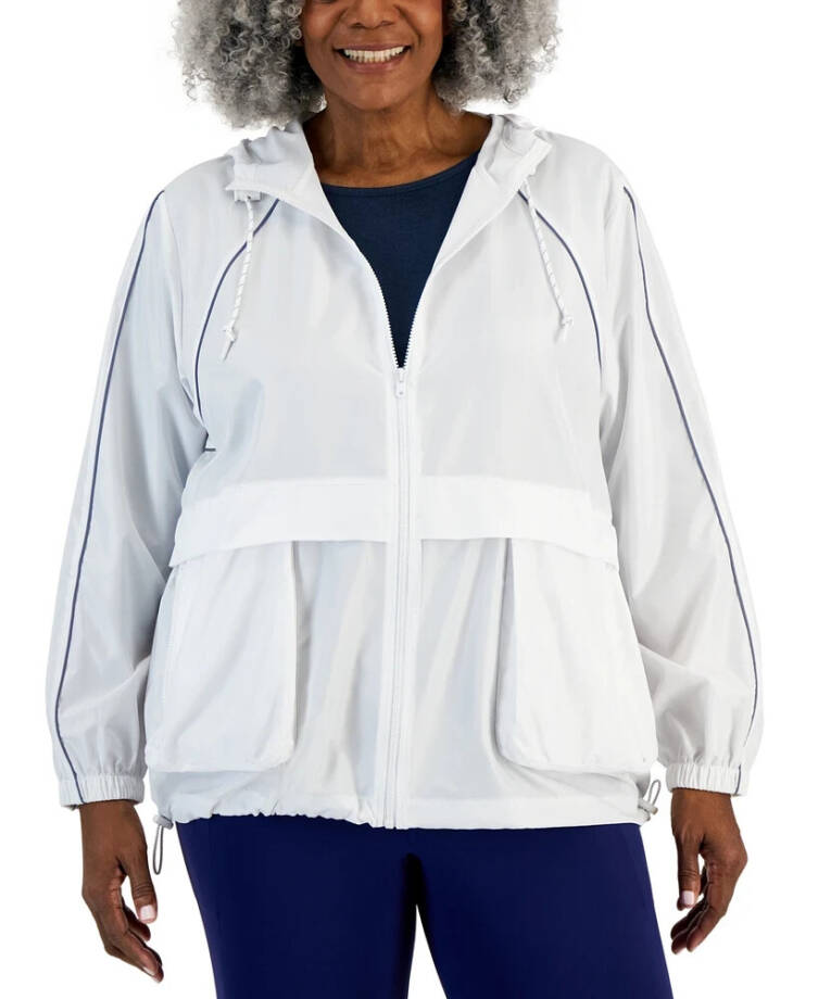 ID Ideology Plus Size Packable Zip-Front Hooded Jacket Women's 1X Bright White