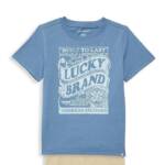 Lucky Brand Short Sleeve Graphic Tee Little Boy's 7 Blue Crewneck Pullover