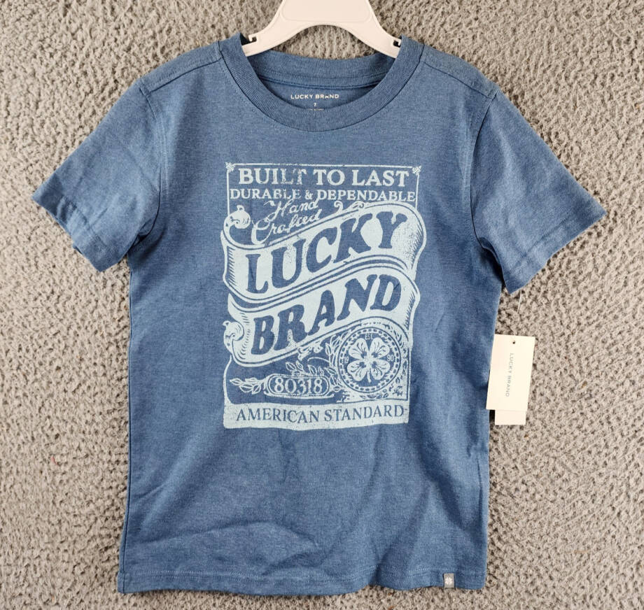 Lucky Brand Short Sleeve Graphic Tee Little Boy's 7 Blue Crewneck Pullover