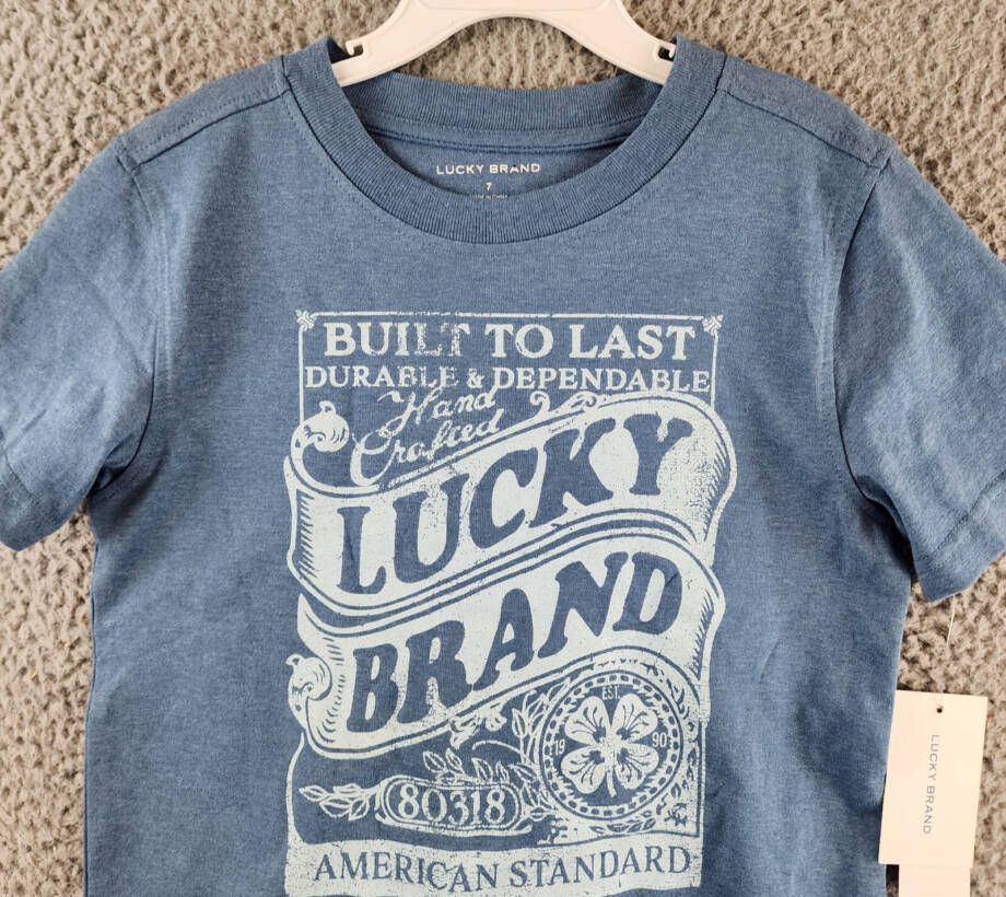 Lucky Brand Short Sleeve Graphic Tee Little Boy's 7 Blue Crewneck Pullover