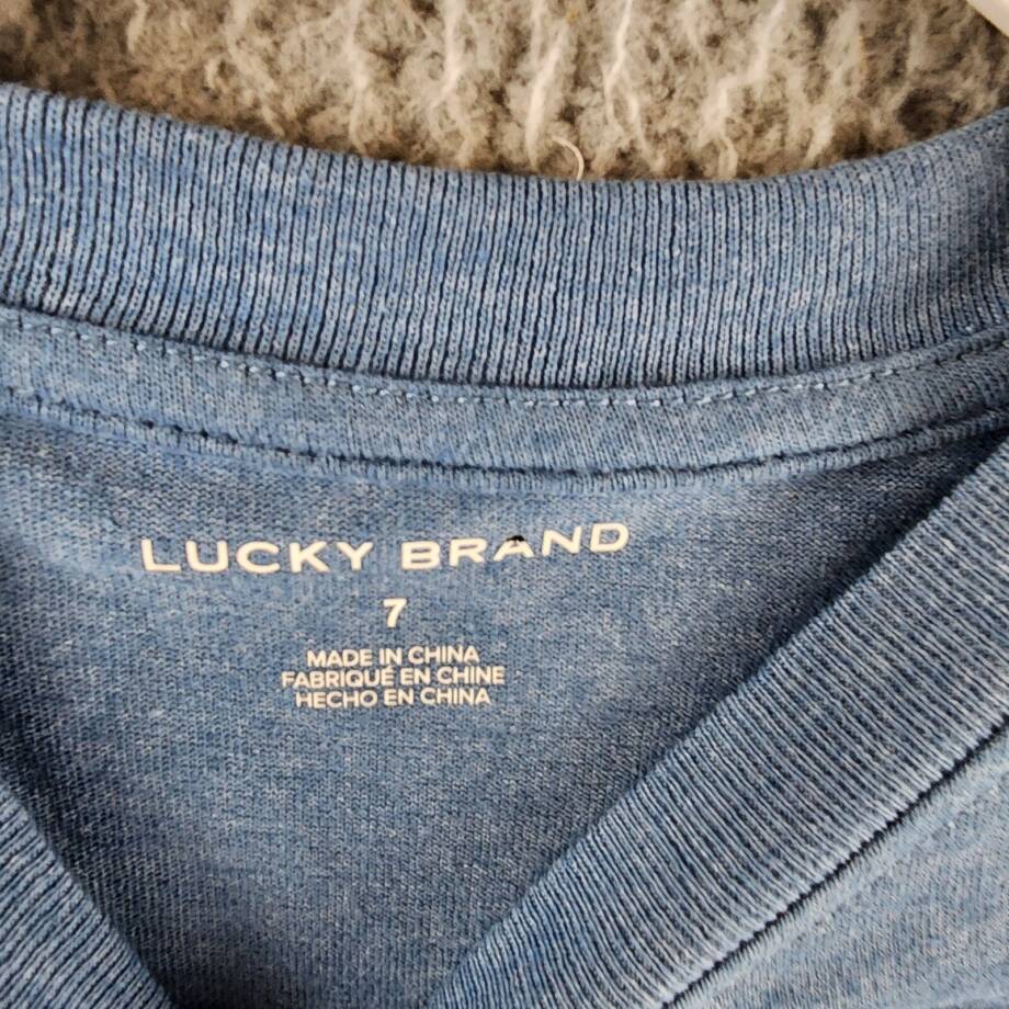 Lucky Brand Short Sleeve Graphic Tee Little Boy's 7 Blue Crewneck Pullover