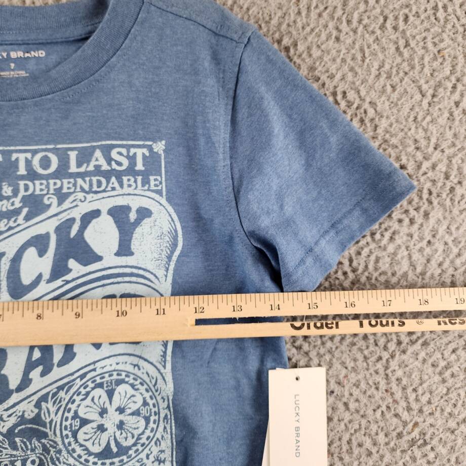 Lucky Brand Short Sleeve Graphic Tee Little Boy's 7 Blue Crewneck Pullover