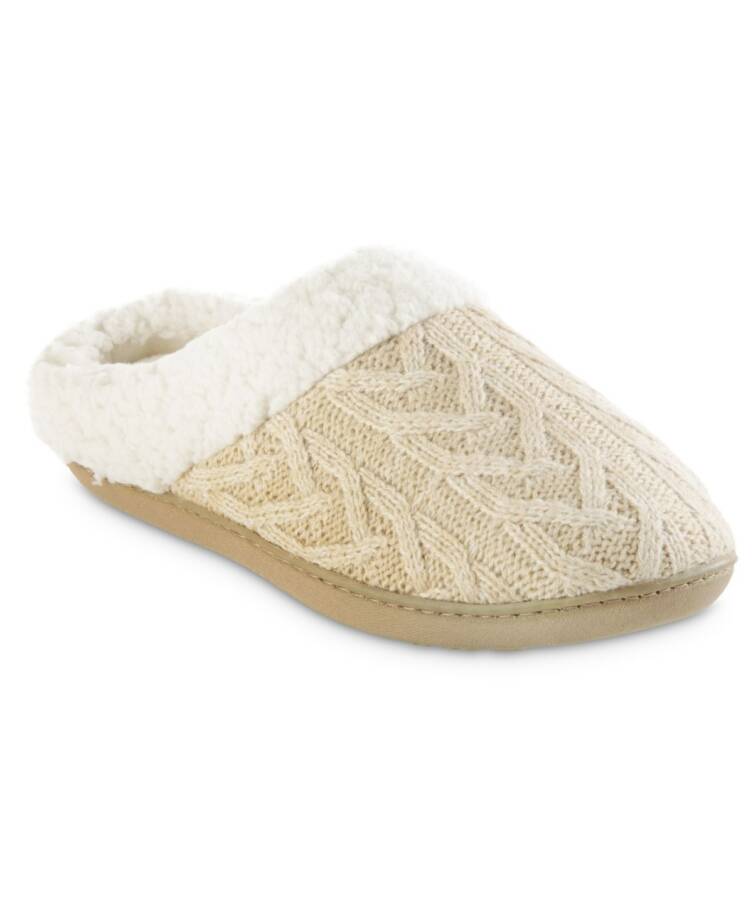 Isotoner Signature Cable Knit Alexis Hoodback Slippers Women's 9.5-10 Oatmeal