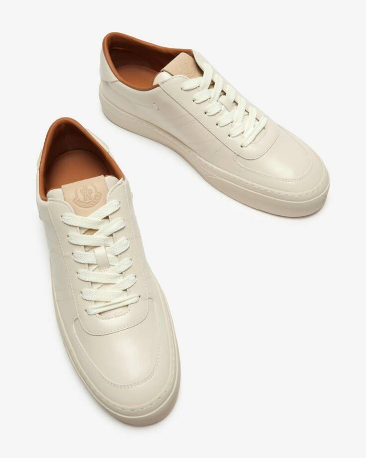 Moncler Monaco Club Low Top Leather Sneakers Men's 4/12US Cream White Lace Up