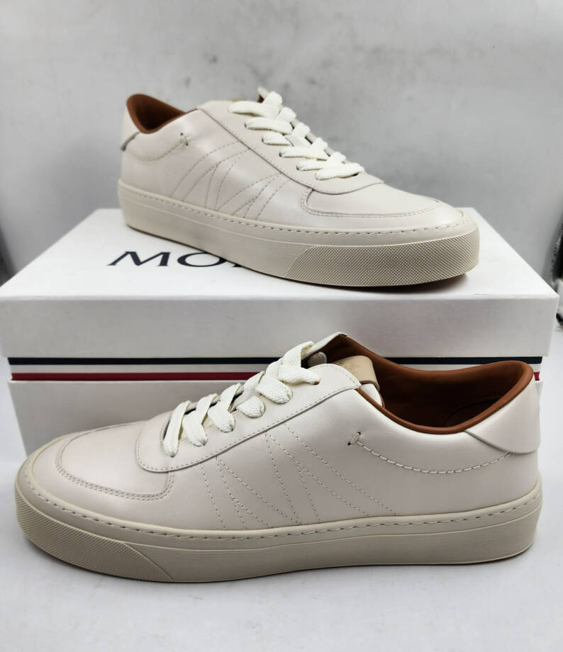 Moncler Monaco Club Low Top Leather Sneakers Men's 4/12US Cream White Lace Up