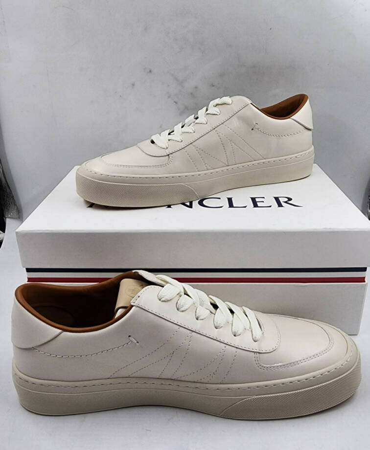 Moncler Monaco Club Low Top Leather Sneakers Men's 4/12US Cream White Lace Up