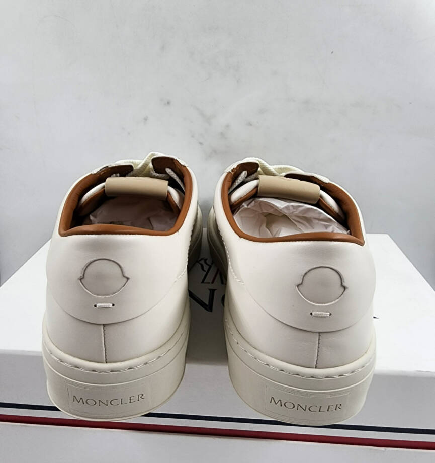Moncler Monaco Club Low Top Leather Sneakers Men's 4/12US Cream White Lace Up