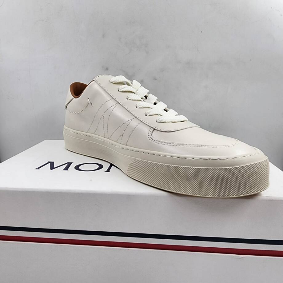 Moncler Monaco Club Low Top Leather Sneakers Men's 4/12US Cream White Lace Up