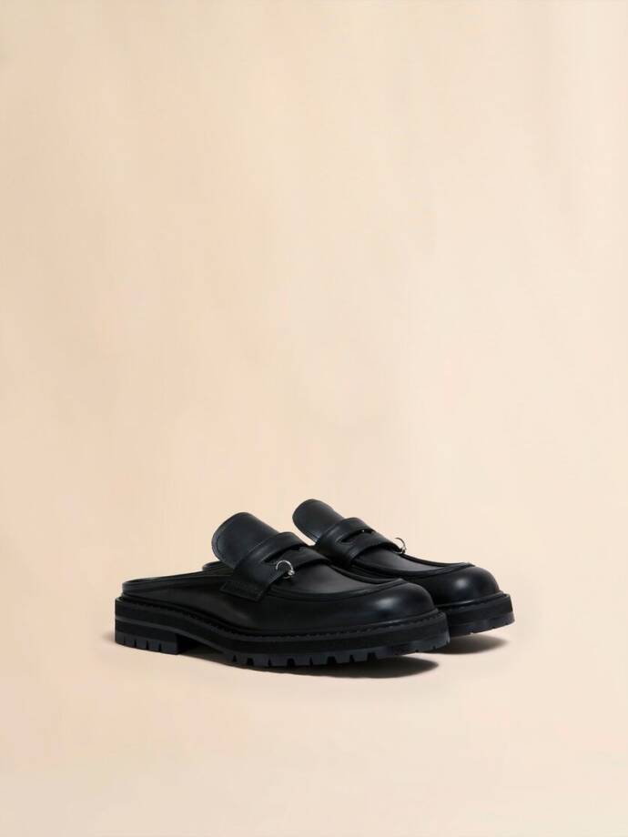 Marni Sabot Penny Loafer Mules Men's 41/8US Black Stitched Moc Square Toe SlipOn