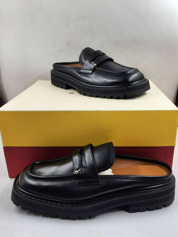 Marni Sabot Penny Loafer Mules Men's 41/8US Black Stitched Moc Square Toe SlipOn