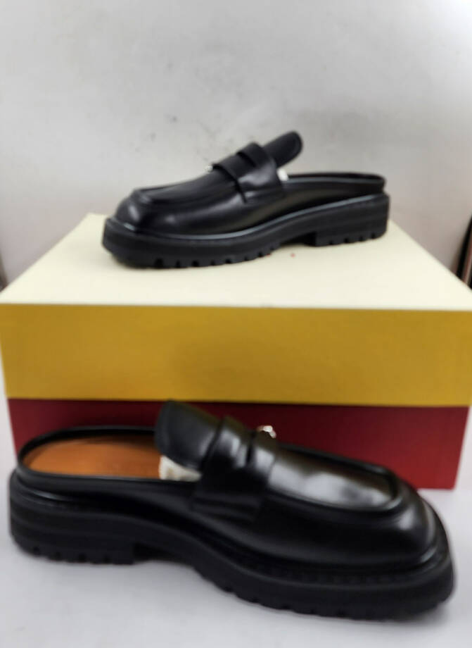 Marni Sabot Penny Loafer Mules Men's 41/8US Black Stitched Moc Square Toe SlipOn