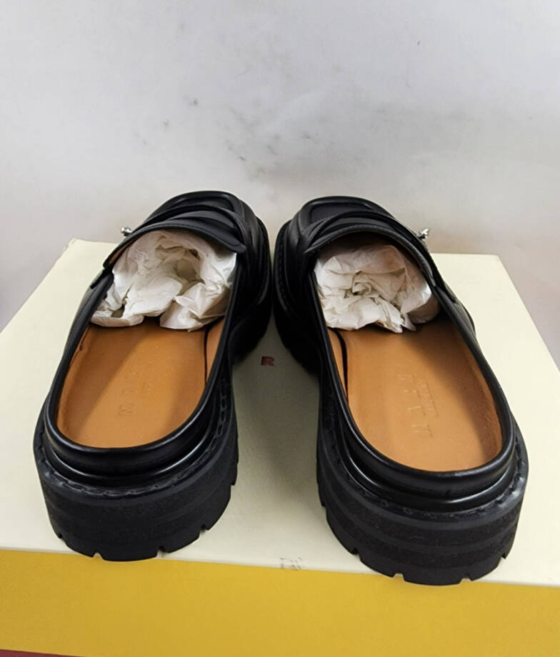 Marni Sabot Penny Loafer Mules Men's 41/8US Black Stitched Moc Square Toe SlipOn