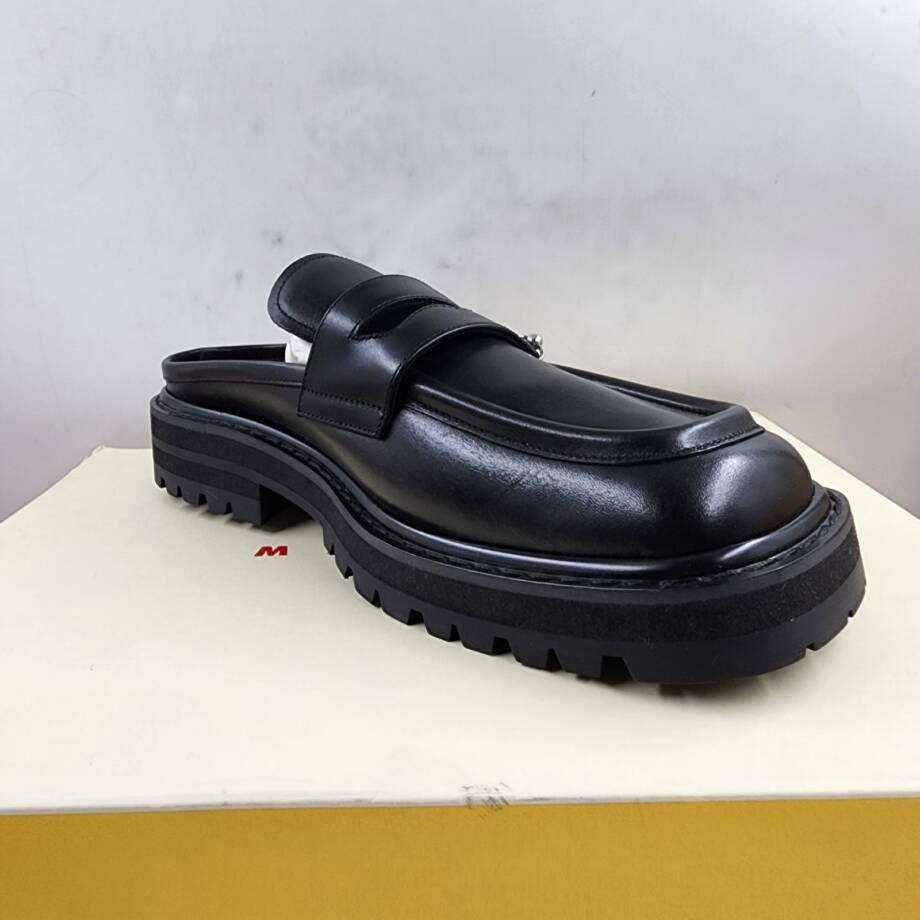 Marni Sabot Penny Loafer Mules Men's 41/8US Black Stitched Moc Square Toe SlipOn