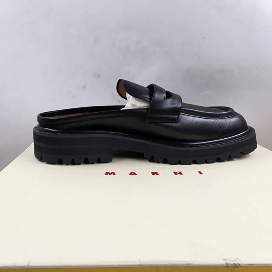 Marni Sabot Penny Loafer Mules Men's 41/8US Black Stitched Moc Square Toe SlipOn