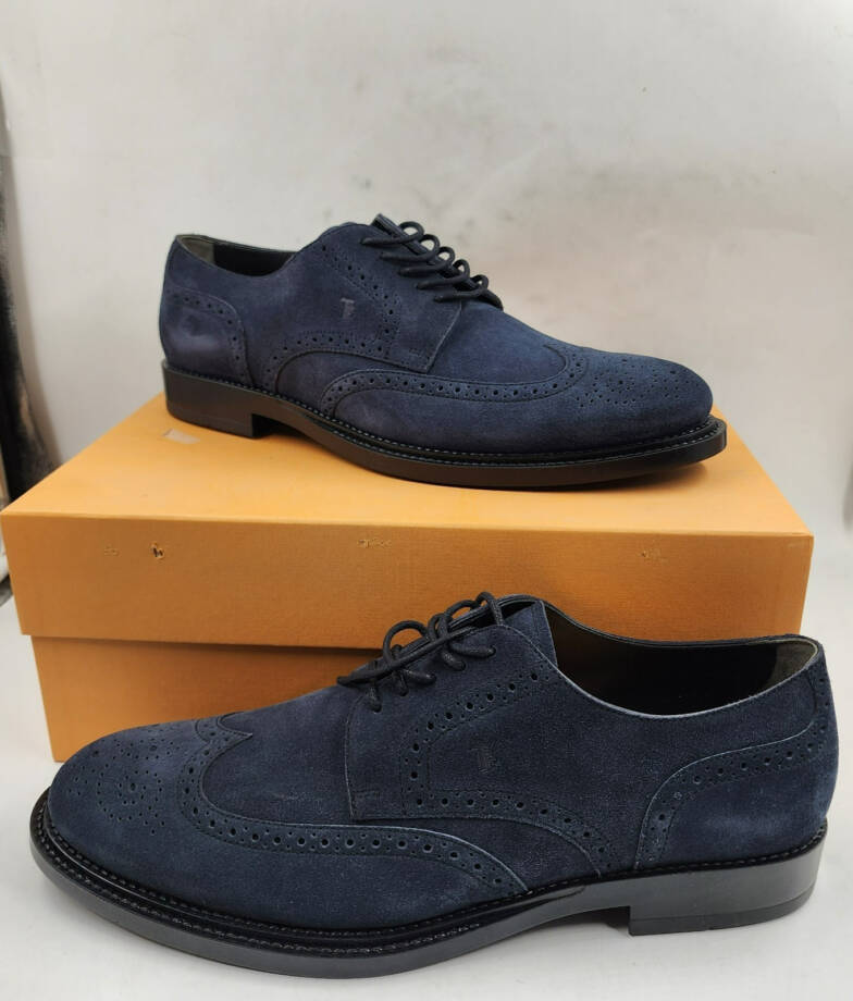 Tod's Bucature Forma Wingtip Derby Dress Shoe Men's 10.5/12US Blue Lace Up Top