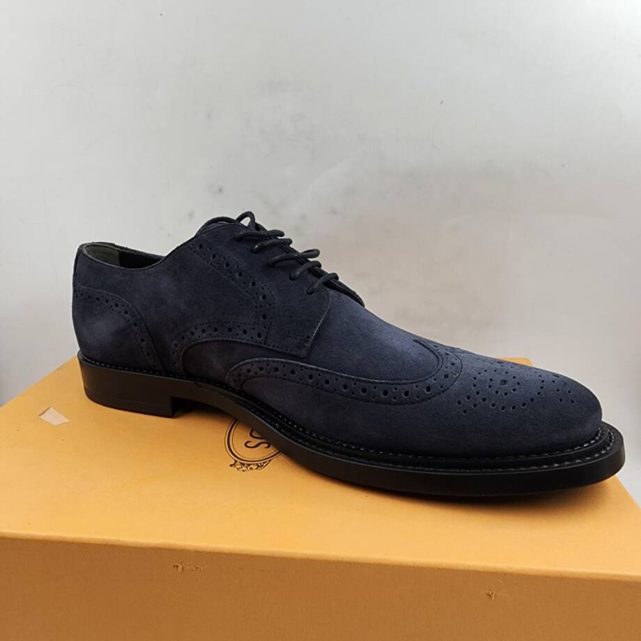 Tod's Bucature Forma Wingtip Derby Dress Shoe Men's 10.5/12US Blue Lace Up Top