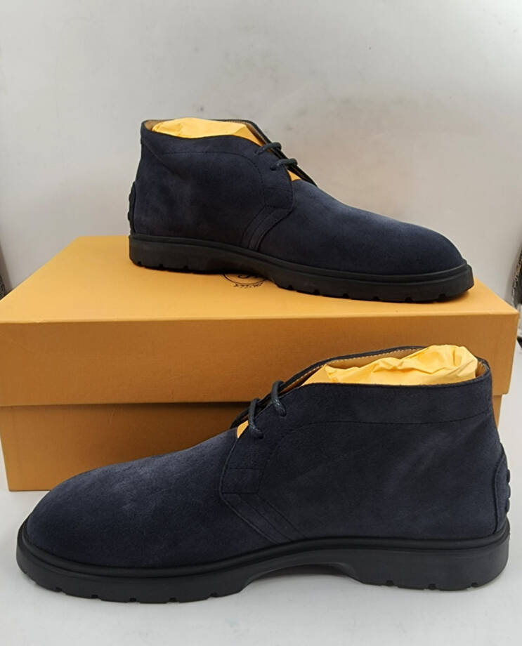 Tod's Lace Up Desert Boots Men's 7.5/9US Blue Suede Embossed Monogram Round Toe