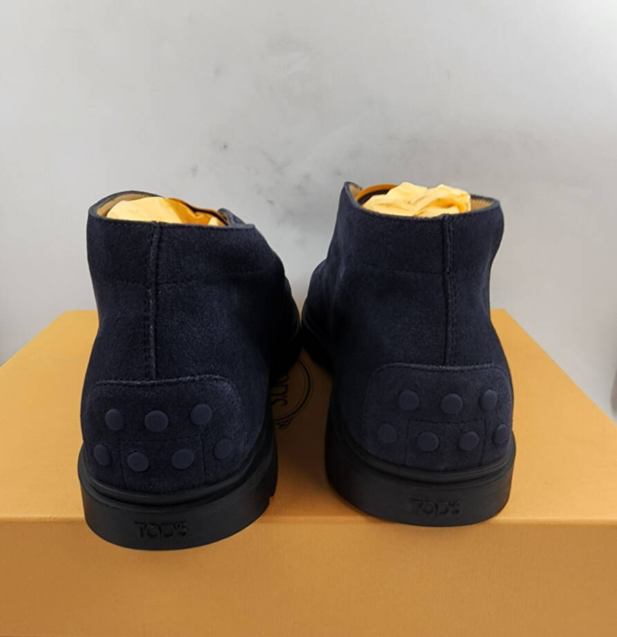 Tod's Lace Up Desert Boots Men's 7.5/9US Blue Suede Embossed Monogram Round Toe