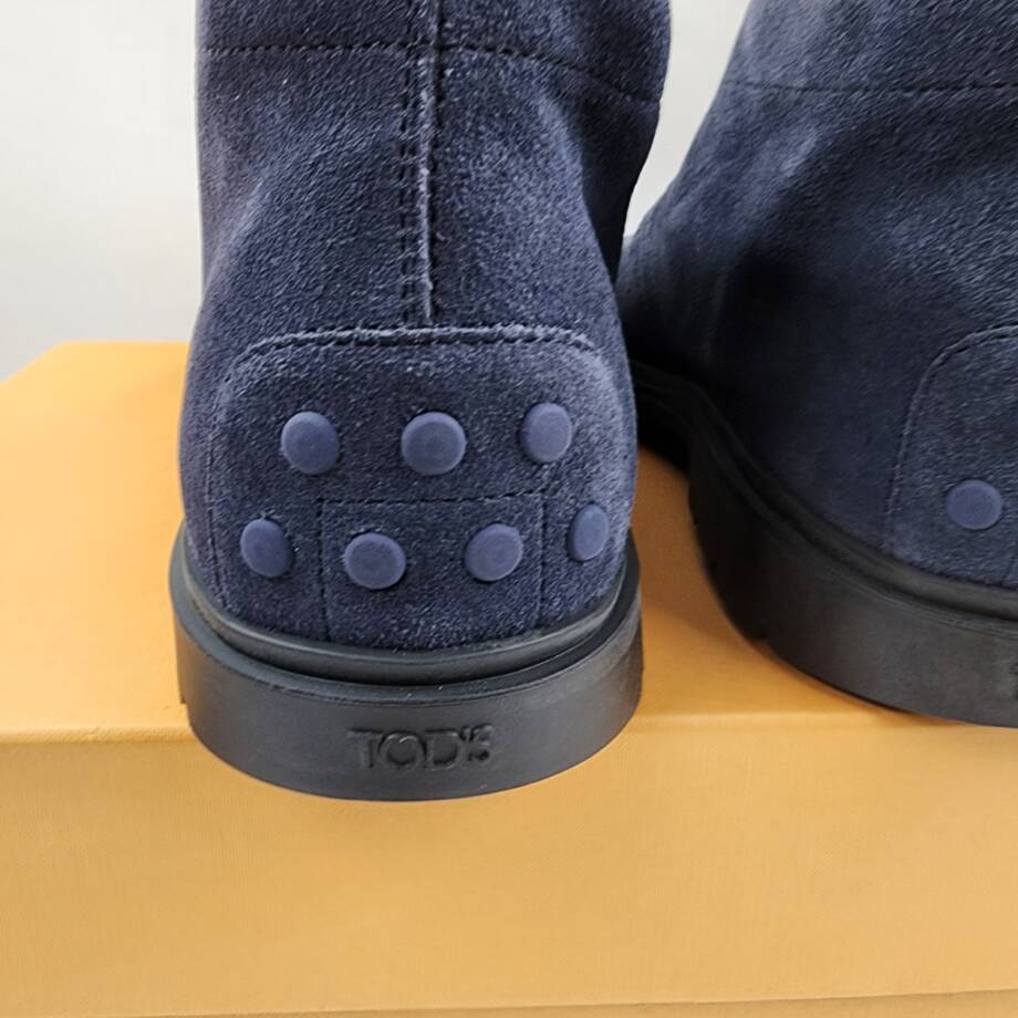 Tod's Lace Up Desert Boots Men's 7.5/9US Blue Suede Embossed Monogram Round Toe