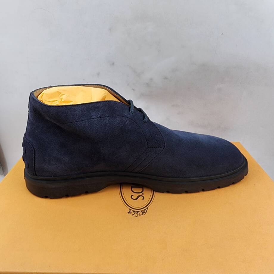 Tod's Lace Up Desert Boots Men's 7.5/9US Blue Suede Embossed Monogram Round Toe