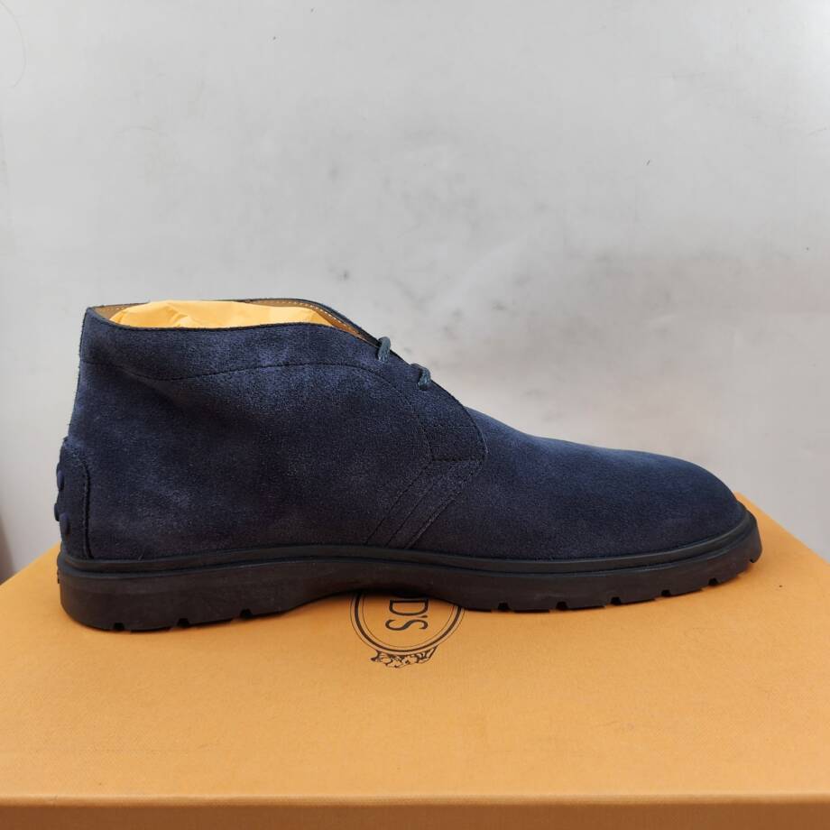 Tod's Lace Up Desert Boots Men's 7.5/9US Blue Suede Embossed Monogram Round Toe