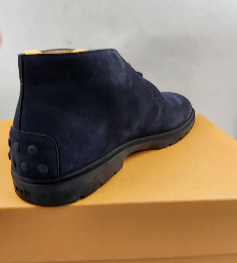 Tod's Lace Up Desert Boots Mens 10.5/12US Blue Suede Embossed Monogram Round Toe