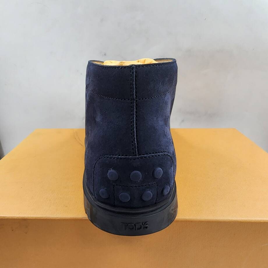 Tod's Lace Up Desert Boots Mens 10.5/12US Blue Suede Embossed Monogram Round Toe