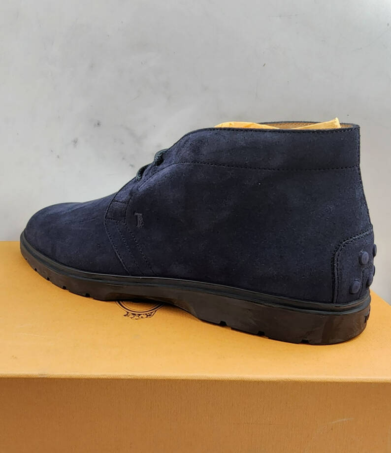Tod's Lace Up Desert Boots Mens 10.5/12US Blue Suede Embossed Monogram Round Toe