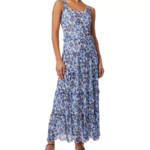 Jones New York Petite Tiered Floral-Print Maxi Dress Women's PXL White/Blue