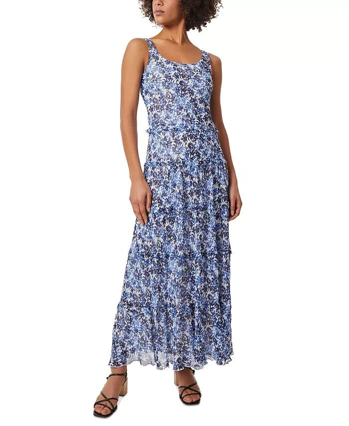 Jones New York Petite Tiered Floral-Print Maxi Dress Women's PXL White/Blue