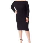 Jessica Simpson Plus Aaryn Rib-Knit Off The Shoulder Dress Women's 3X Black