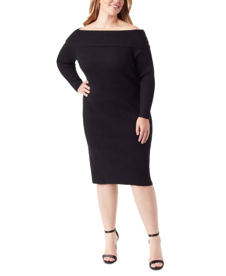 Jessica Simpson Plus Aaryn Rib-Knit Off The Shoulder Dress Women's 3X Black