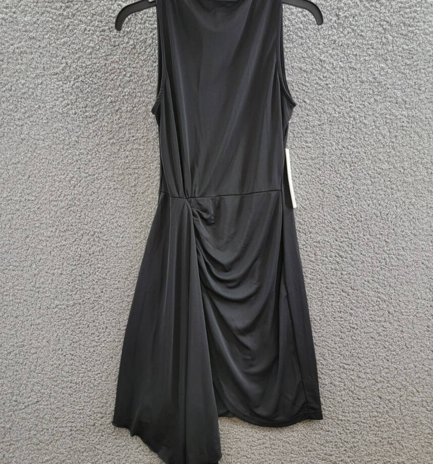 AQUA Sleeveless Jersey Mock Neck Dress Women's S Black Draped Side Back Zipped
