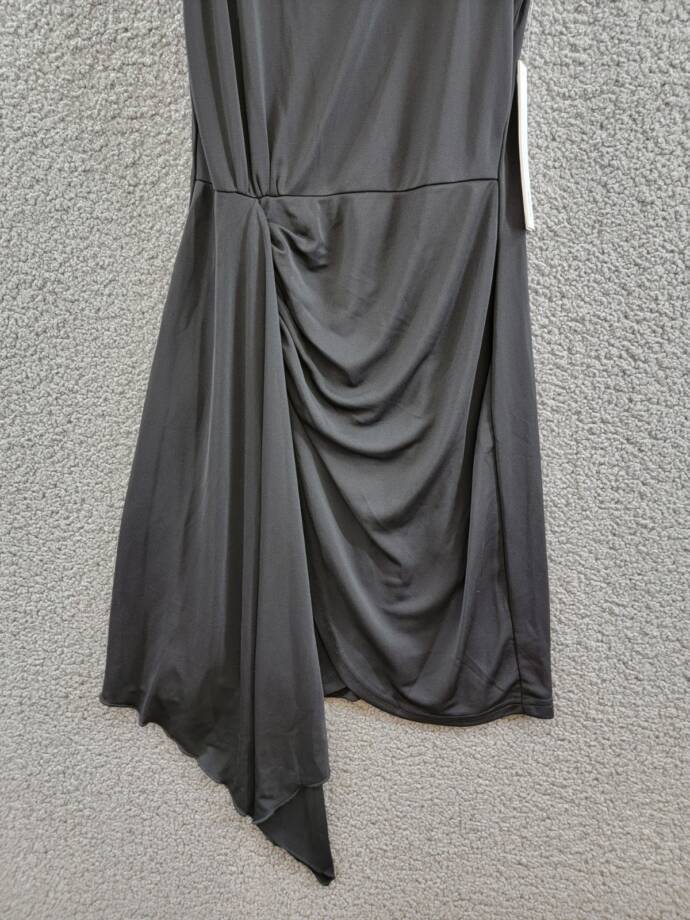 AQUA Sleeveless Jersey Mock Neck Dress Women's S Black Draped Side Back Zipped