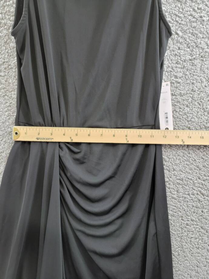 AQUA Sleeveless Jersey Mock Neck Dress Women's S Black Draped Side Back Zipped