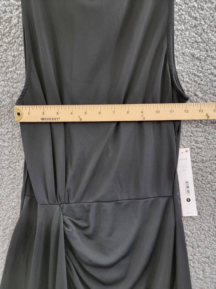 AQUA Sleeveless Jersey Mock Neck Dress Women's S Black Draped Side Back Zipped