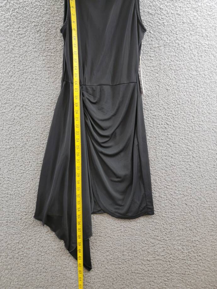 AQUA Sleeveless Jersey Mock Neck Dress Women's S Black Draped Side Back Zipped