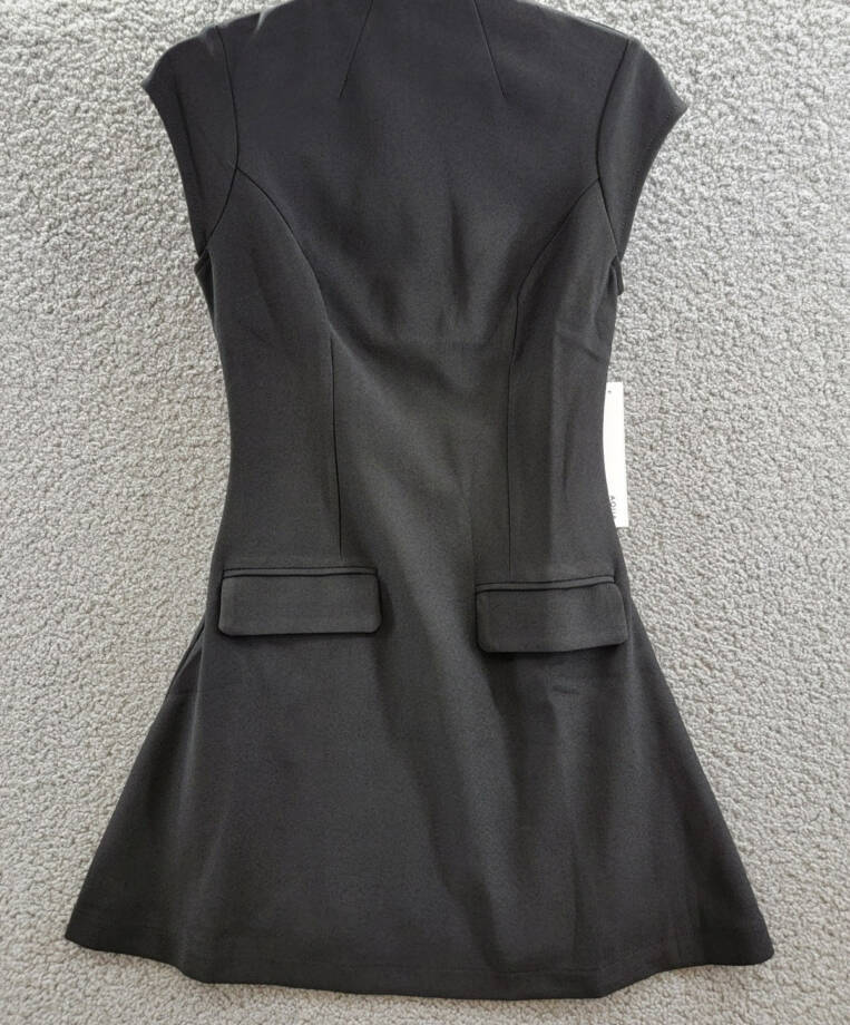 AQUA Mock Neck A-Line Mini Dress Women's XS Black Short Sleeve Back Zip Closure