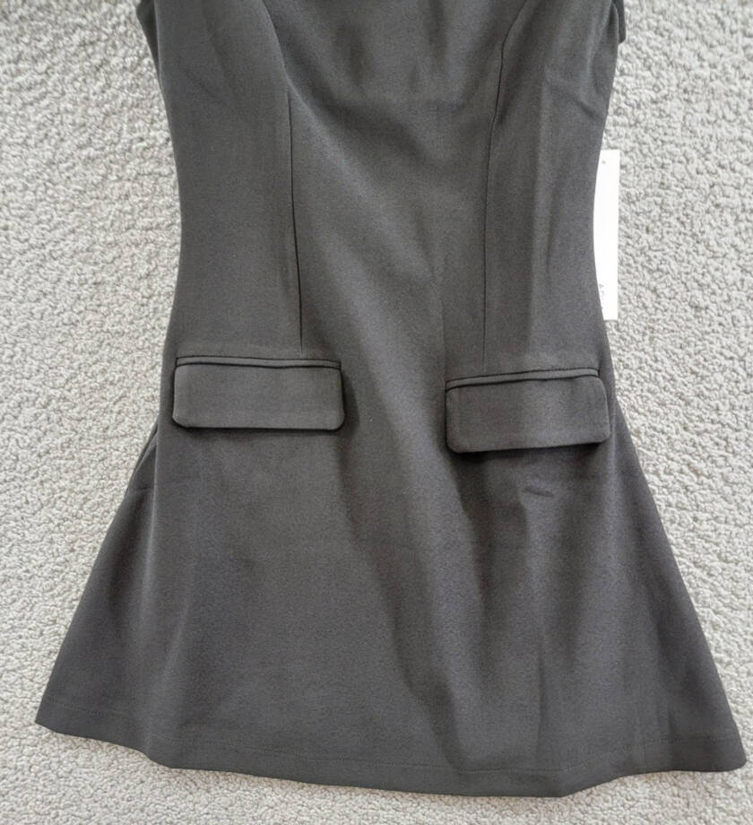 AQUA Mock Neck A-Line Mini Dress Women's XS Black Short Sleeve Back Zip Closure
