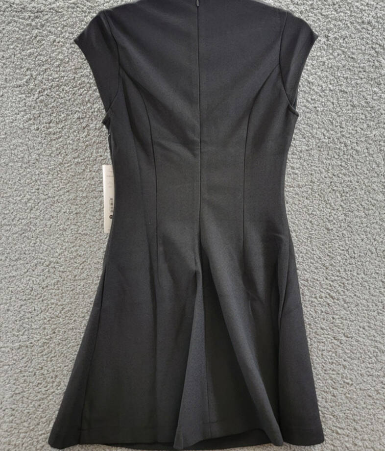 AQUA Mock Neck A-Line Mini Dress Women's XS Black Short Sleeve Back Zip Closure