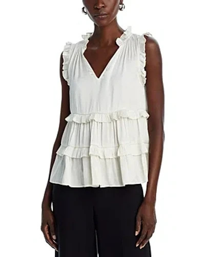 AQUA Satin Ruffled Tank Top Women's M Ivory Solid V-Neck Sleeveless Pullover