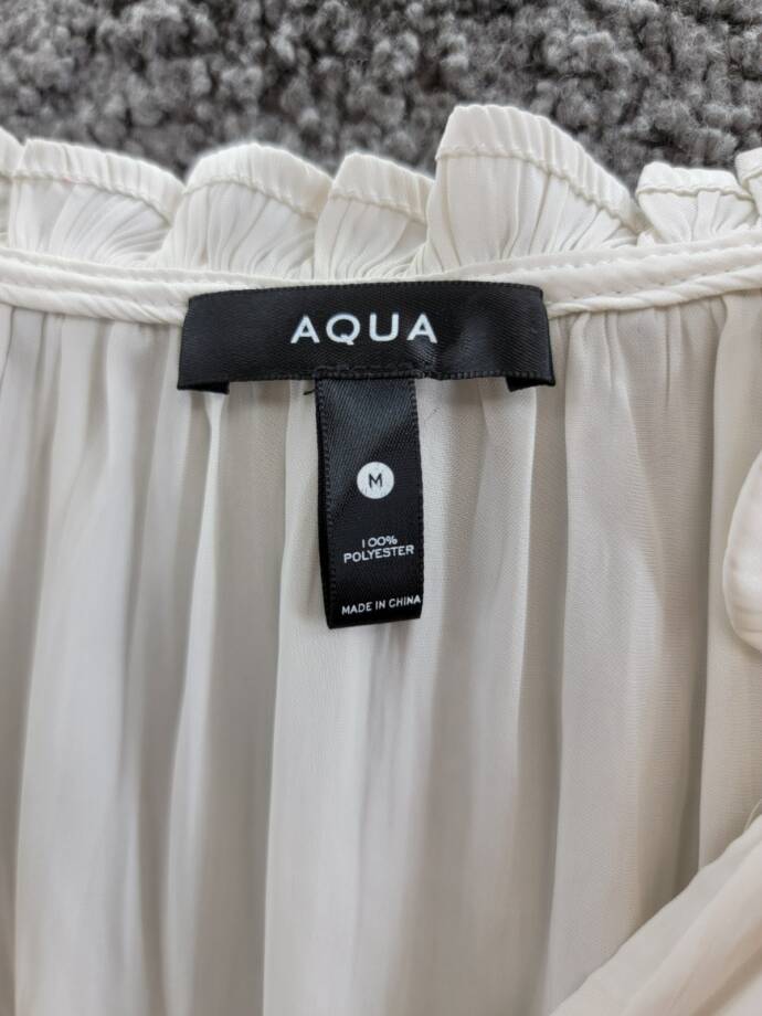 AQUA Satin Ruffled Tank Top Women's M Ivory Solid V-Neck Sleeveless Pullover