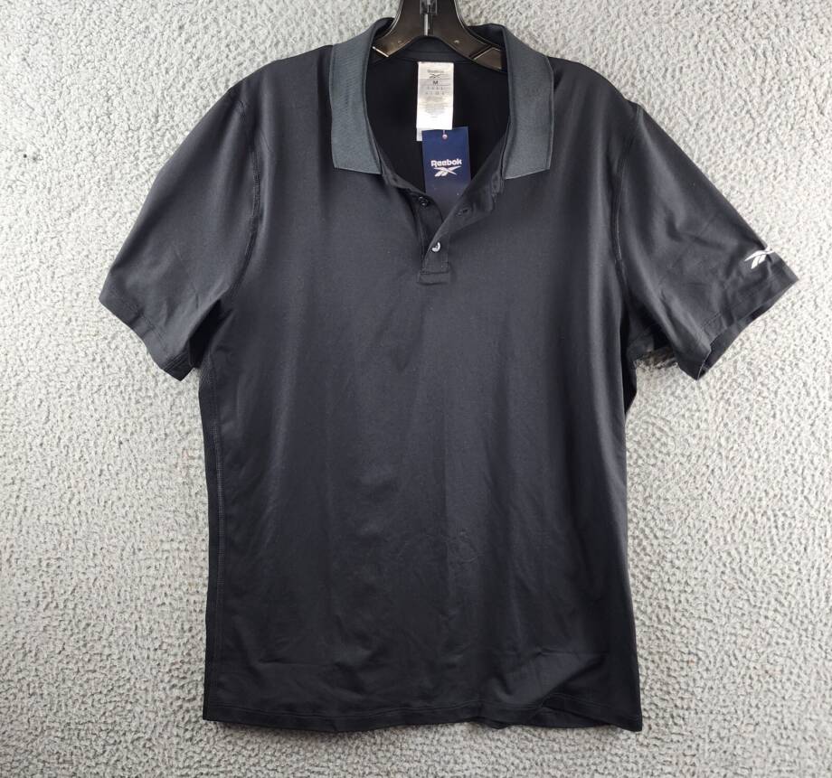 Reebok Short Sleeve Performance Training Polo Shirt Men's M Black Pullover