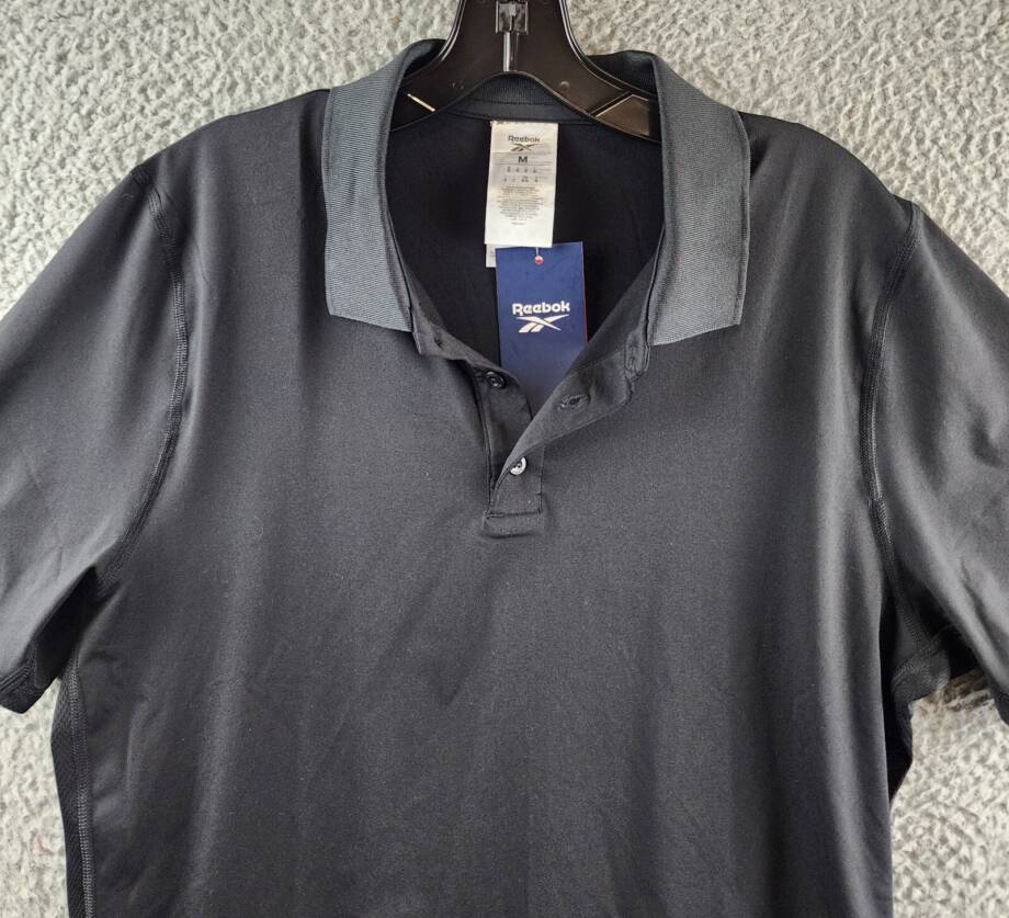 Reebok Short Sleeve Performance Training Polo Shirt Men's M Black Pullover