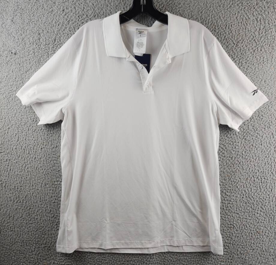 Reebok Short Sleeve Performance Training Polo Shirt Men's L White Pullover