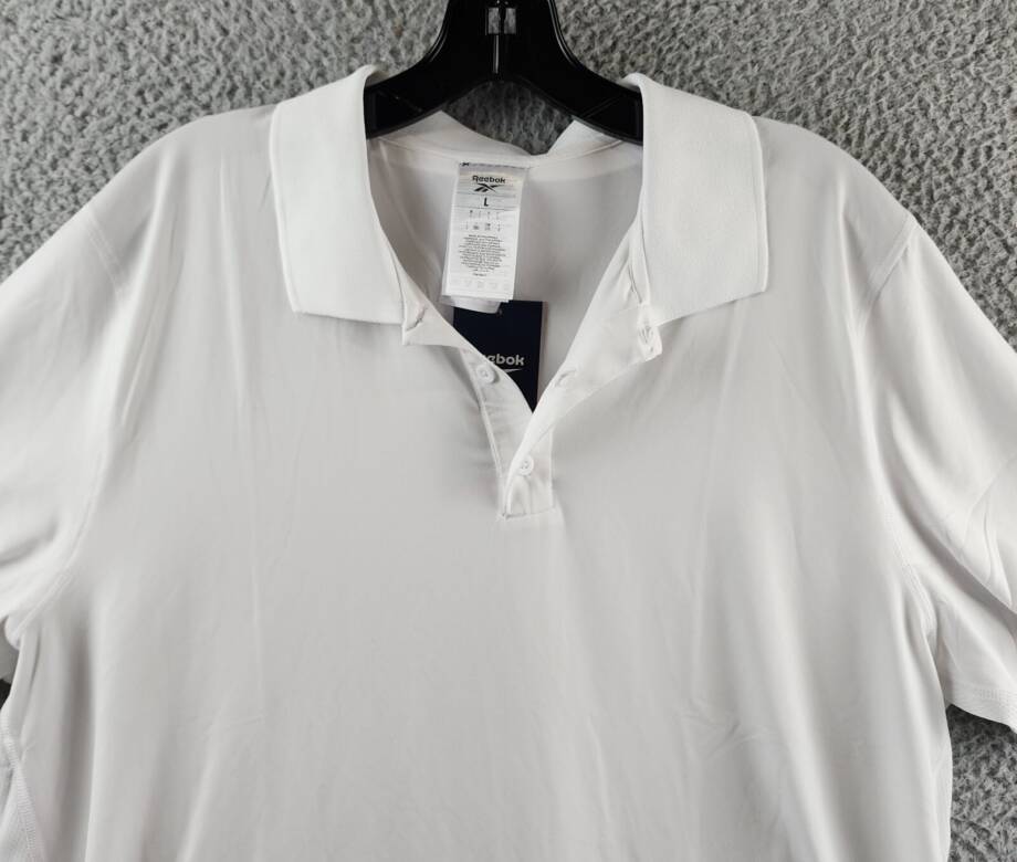 Reebok Short Sleeve Performance Training Polo Shirt Men's L White Pullover